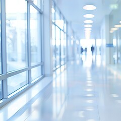 Poster - Modern Building Corridor with Blurred Figures