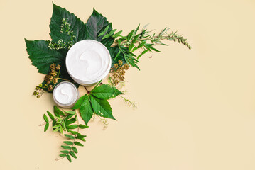 Sticker - Natural beauty cream and green leaves