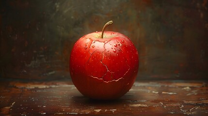 Wall Mural - Cracked Red Apple with Water Drops.