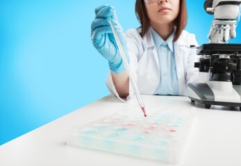 Wall Mural - scientist worker analyze biochemical samples in laboratory.