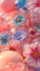 Wall Mural - Digital pink balloon glass flower poster background