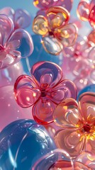 Wall Mural - Digital pink balloon glass flower poster background