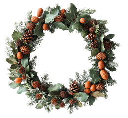 Wall Mural - pinecone and berry natural wreath, cut out - stock png.