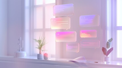 A chat application interface with glassmorphism message bubbles, creating a light and airy conversation space