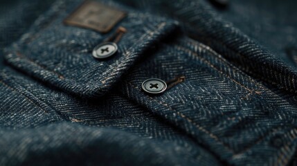 Canvas Print - Close-up of a button on the front of a pair of jeans, with stitching and fabric visible