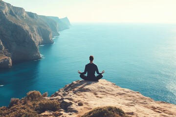 Canvas Print - Peaceful Cliffside Yoga with Ocean View