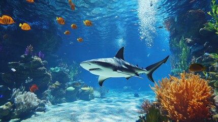 Shark Swimming in a Blue Ocean