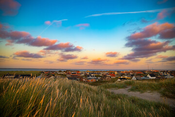 small village in Denmark Torsminde after sunset in summer, blue hour