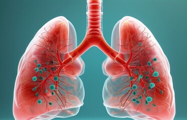 Close-up view of lungs against a blue background.