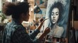 © Andrii  - Fine Art Painter Enhancing Portrait with Studio Backdrop