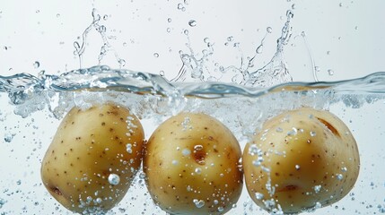 Wall Mural - Three Potatoes Splashing in Water