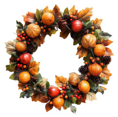 Wall Mural - autumn wreath with pumpkins and leaves, cut out - stock png.