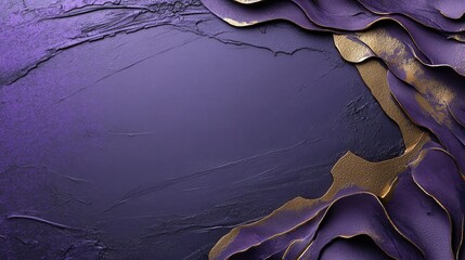 A dark purple background with metallic textures, giving a luxurious, tactile feel.