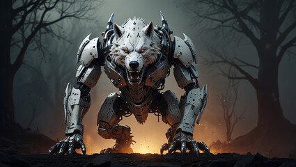 Wall Mural - illustration of a white wolf monster robot