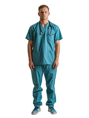 man in green surgical gown standing pose cut out from transparent background png