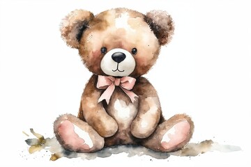 Watercolor Illustration of a Teddy Bear with a Bow Tie