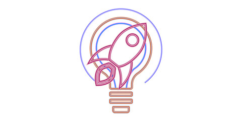 Wall Mural - rocket and lightbulb icon on white background, representing creativity, innovation, and ideas. clean