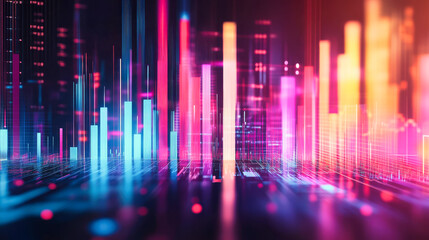 Wall Mural - abstract financial background with glowing stock charts and bar graphs