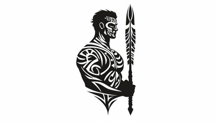 Wall Mural - Pacific Islander logo, minimalistic, tribal black and white, man warrior