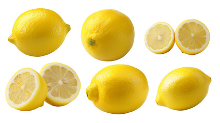 Wall Mural - real fresh lemon isolated on transparent background  in various angles and positions