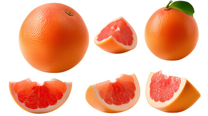 Wall Mural - real fresh grapefruit isolated on transparent background  in various angles and positions