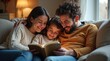 © Andrew505 - Heartwarming Family Reading Time: Parents and Child Enjoying Story on Cozy Sofa in Living Room