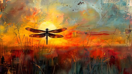 Poster - Dragonfly Sunset Abstract.