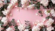 © liliyabatyrova - Delicate white and pastel flowers surround a soft pink backdrop, creating a lovely floral border that enhances the tranquil atmosphere
