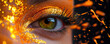 © Wonderful Studio - Close-up of a vibrant eye with creative gold makeup, showcasing artistic beauty and detail, with flowing golden paint accents.