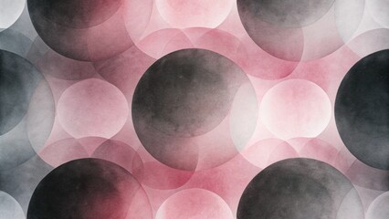 Watercolor black and pink circles on white paper. Seamless repeating pattern for design.