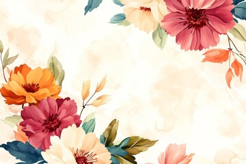 Wall Mural - Watercolor flowers background. A vibrant floral pattern featuring large blossoms in shades of pink, white, and purple on a soft background. Perfect for textile designs and spring themes.