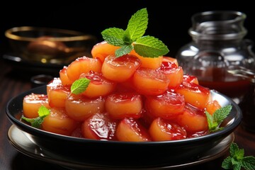 Nectarine or sweet peach fruit natural dessert candies meal snack on the table c, generative IA