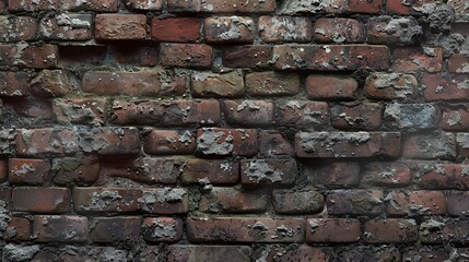 Wall Mural - Weathered brick wall with crumbling mortar and moss.