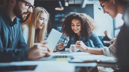 Four People Working Together in an Office Setting