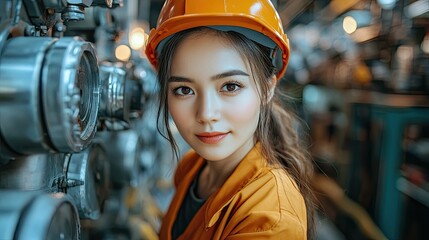 Wall Mural - In an industrial factory, a mechanic worker and a female engineering manager are conducting a routine check-up.