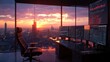 © Maria Vitkovska - Stock market trader analyzing charts on multiple monitors working late in a high rise office at sunset