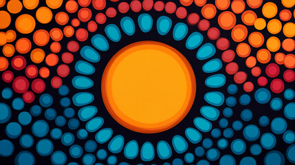 Wall Mural - Vibrant Abstract Background with Sunburst Pattern in Orange, Blue and Red Tones