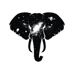 silhouette of Elephant filled with space and sci-fi element in rough drawing,