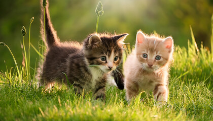 adorable kittens playing lush green field exuding charm innocence