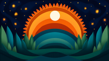 Wall Mural - Vibrant Sunset Over Green Hills, Perfect for Your Next Design Project