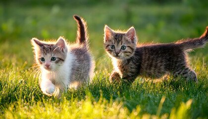 adorable kittens playing lush green field exuding charm innocence