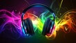© willian - Colorful Headphones with Abstract Background: Music and Technology