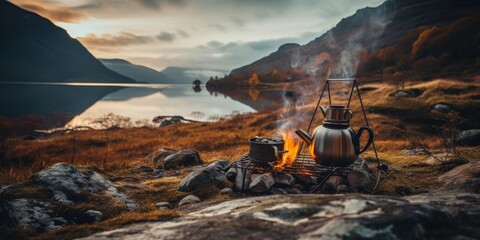 Poster - Campfire by the Lake