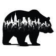 © orion - silhouette of grizzly bear filled with cityline in rough drawing,