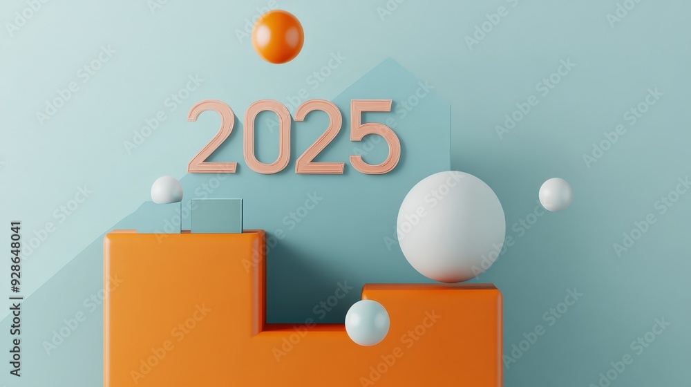 This image shows the year 2025 in white 3D text, with orange and blue ...