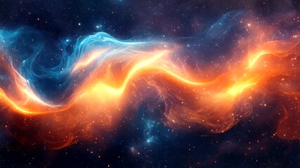 Wall Mural - Fiery orange and blue nebula with swirling cosmic clouds in deep space. Space phenomenon concept. Seamless looping time-lapse video background.