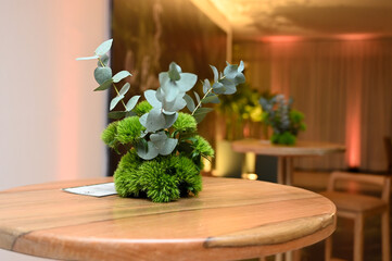 plants on the table, table with plants, bar table, decoration with natural plants, nightclub, wooden table
