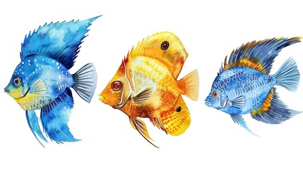 Wall Mural - beautiful colorful fish swimming in a fish tank, Isolated on white background