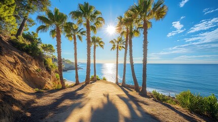 Sticker - Palm Trees Overlooking the Sea.