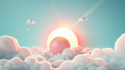 A picturesque illustration of a sunny day, featuring a bright sun and a beautiful sky, ideal for conveying warmth and positivity.